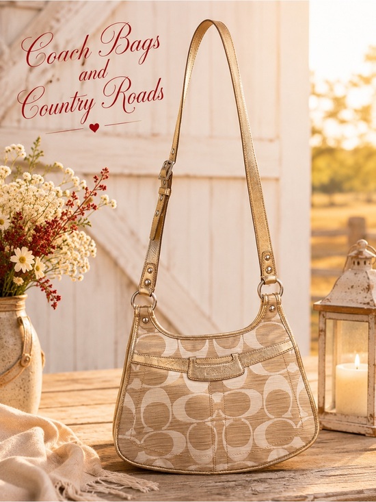 Coach Handbags - Vintage 2008 Coach Signature C Linen Jacquard Gold Crossbody Shoulder Bag
